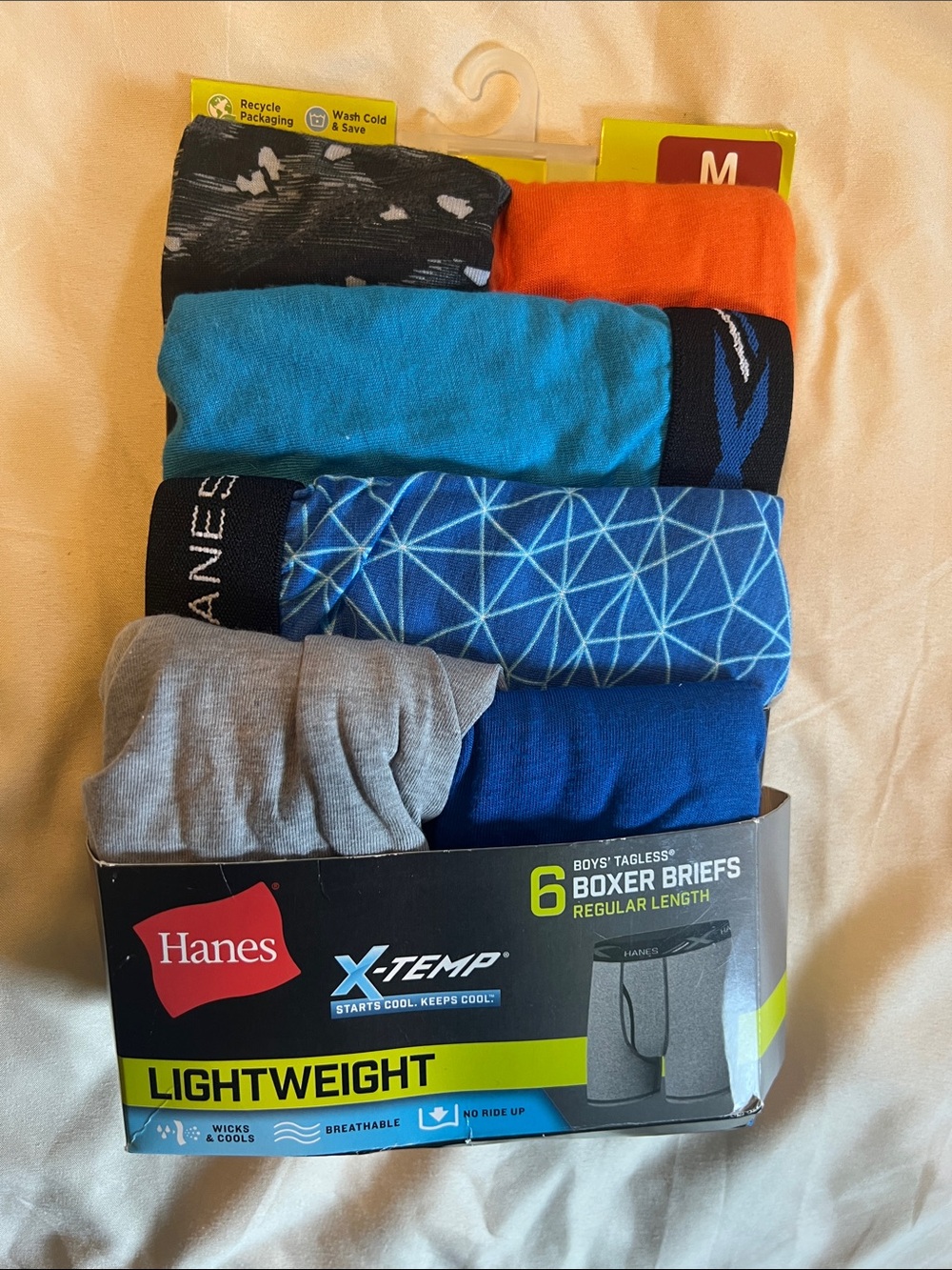 Hanes Boxer X-Temp Lightweight Boxer Briefs 6-Pack - Blue, Gray, Orange Size M